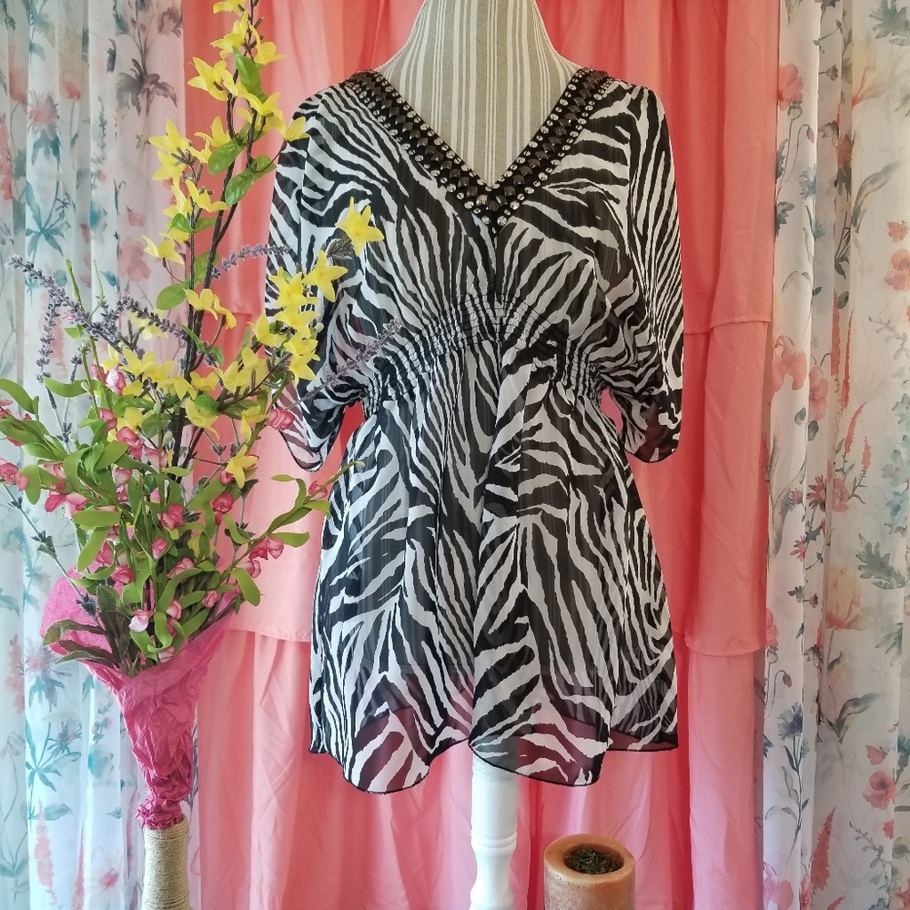 🌻🌺🌻VANITY ZEBRA STRIPED SHEER BLOUSE!!